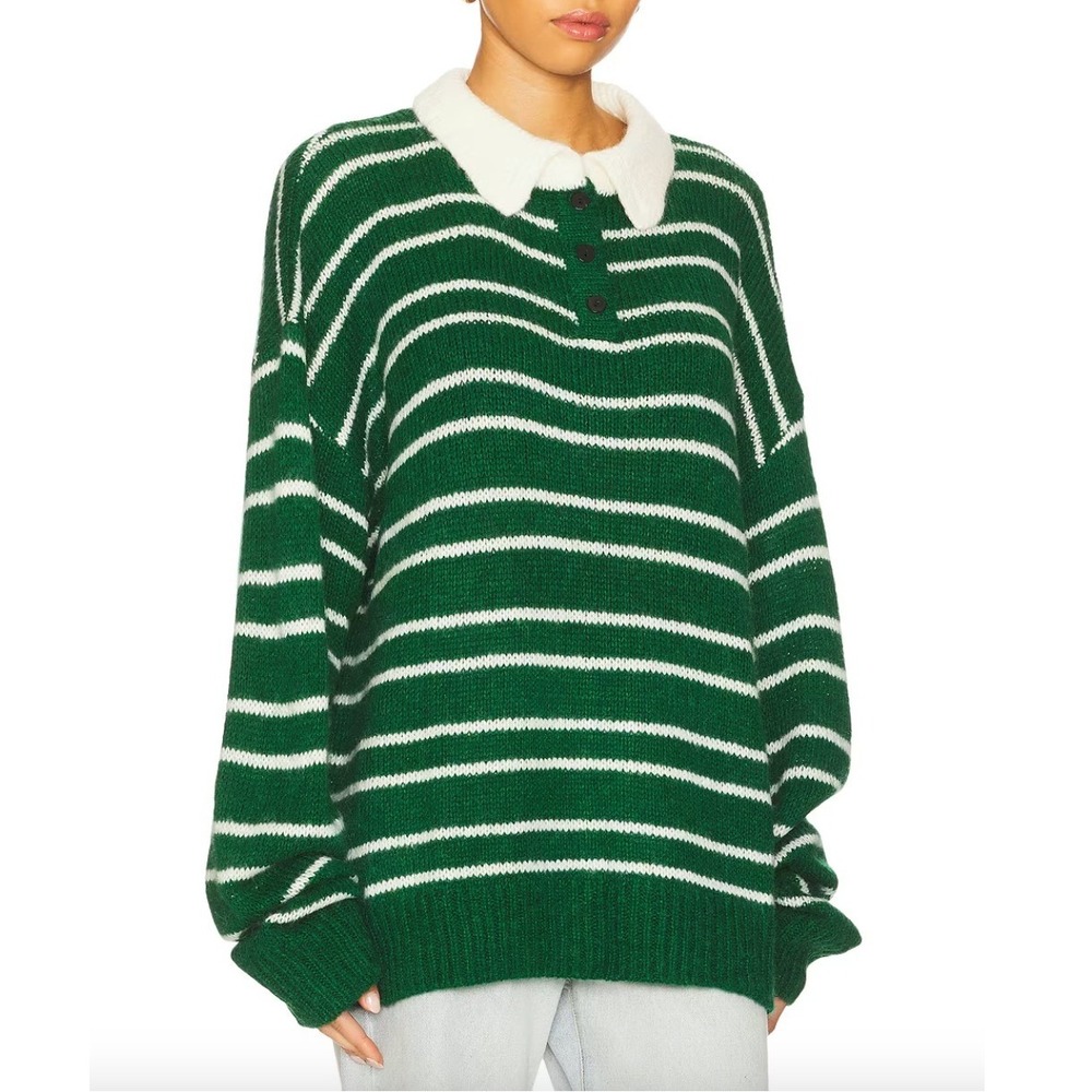 LIONESS Rising Sun Jersey Rugby Collared Striped Pullover Sweater